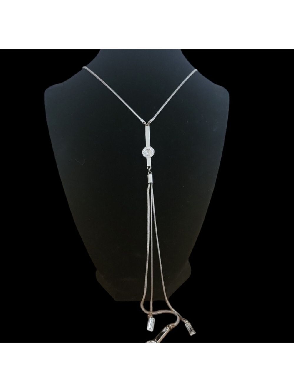 White House Black Market White Marquis Crystal Rhinestones Lariat Chain Necklace